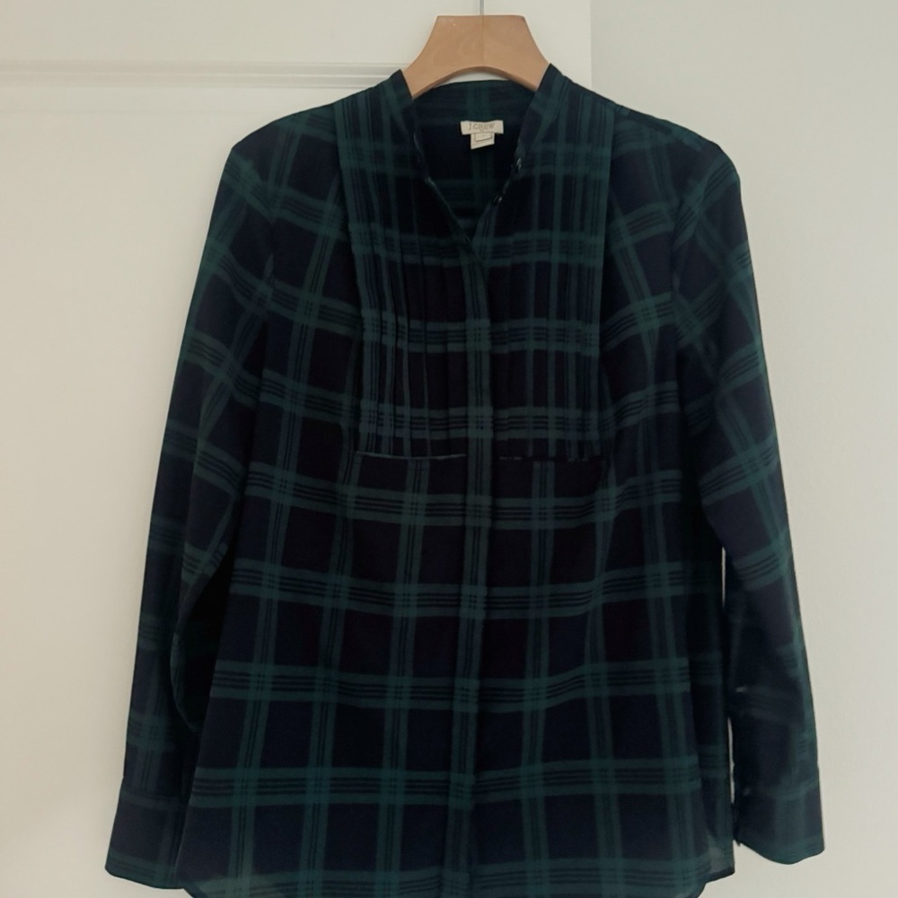 J Crew womenβs green & navy plaid long sleeve blouse shirt top size small 4 6